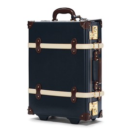 Angled product view of the carry-on Architect leather suitcase in navy