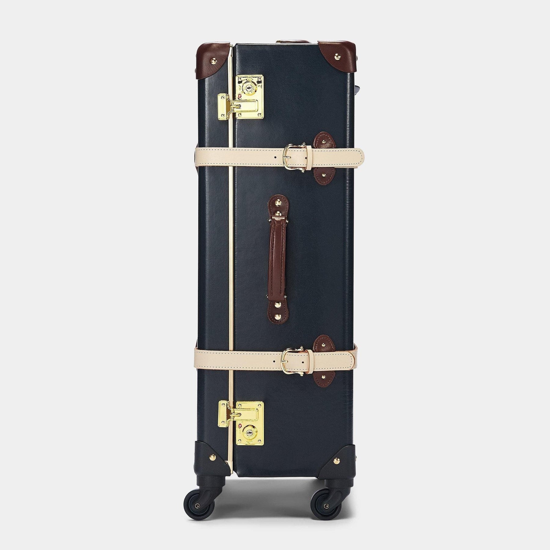 Side product view of the check-in Architect leather suitcase in navy