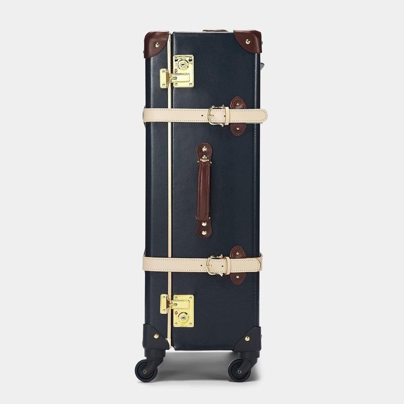 Side product view of the check-in Architect leather suitcase in navy