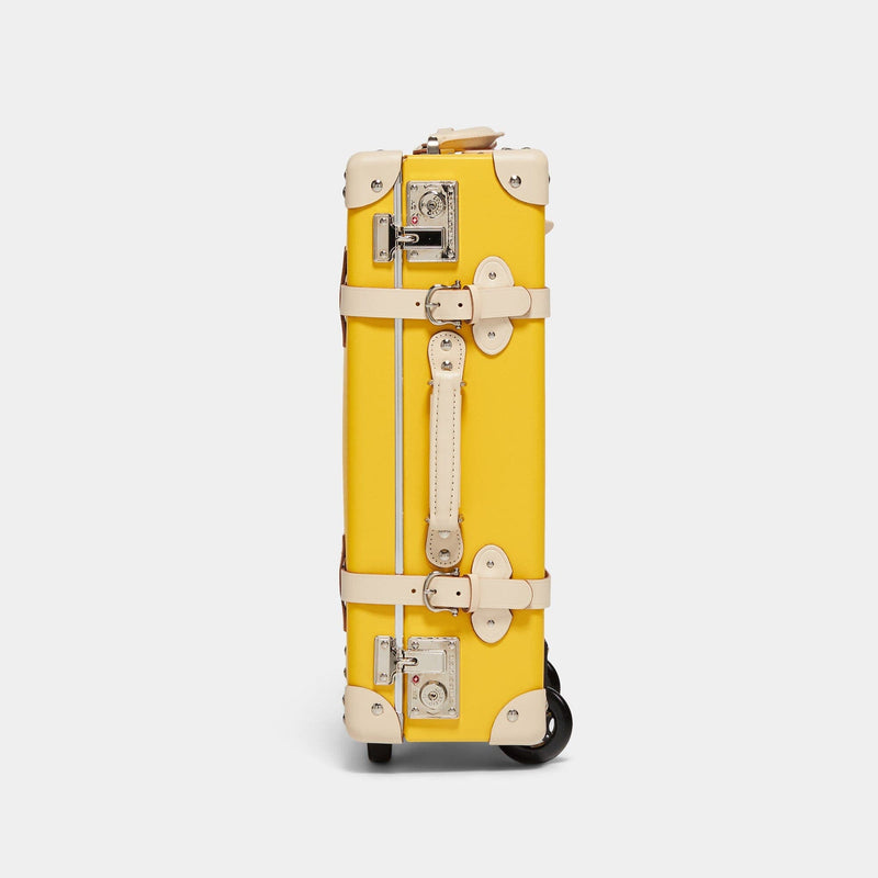 Side product view of the carry-on Correspondent fibreboard suitcase in canary yellow