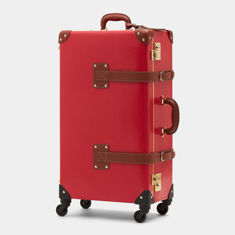 Angled product view of the check-in Diplomat leather suitcase in red