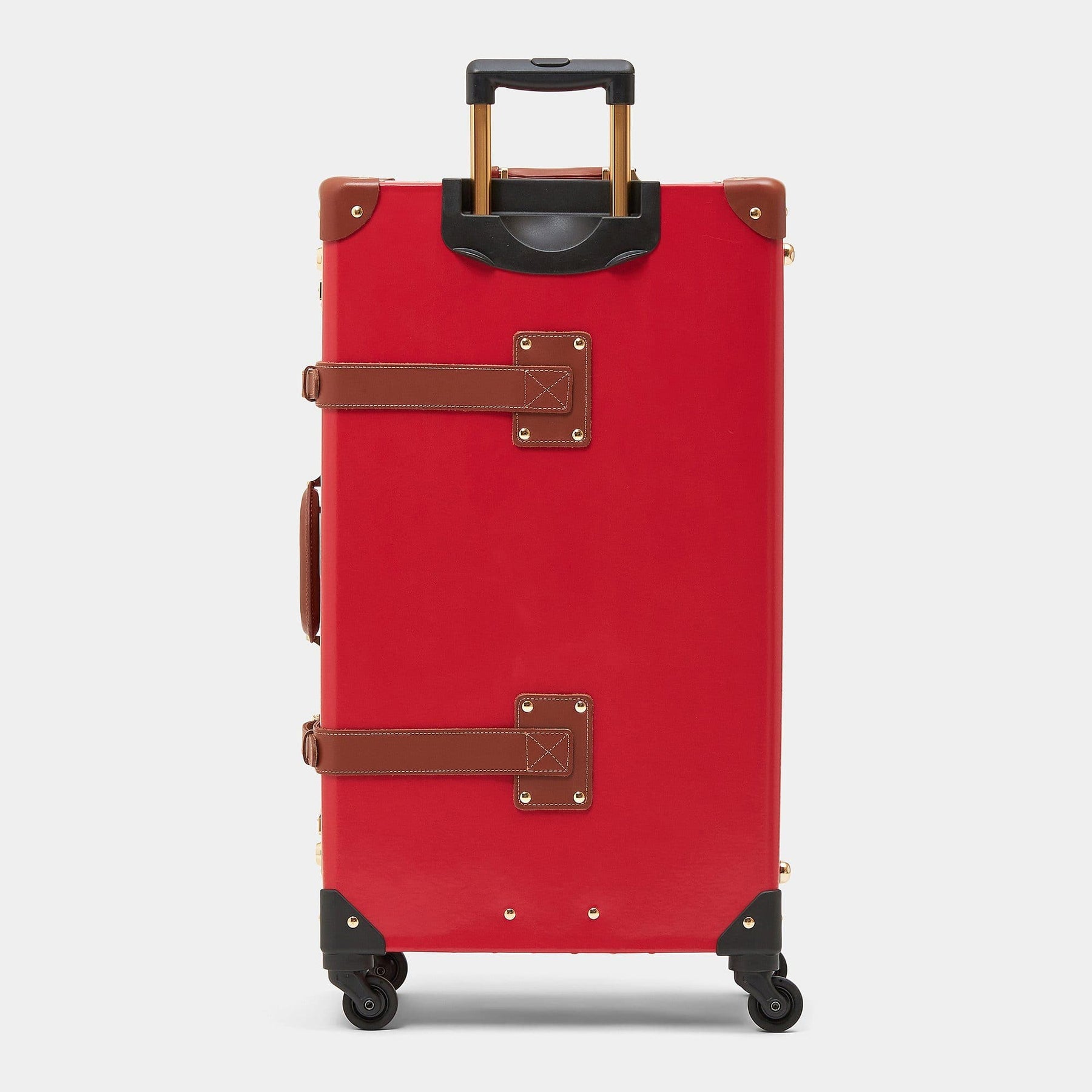 Back product view of the check-in Diplomat leather suitcase in red with raised handle