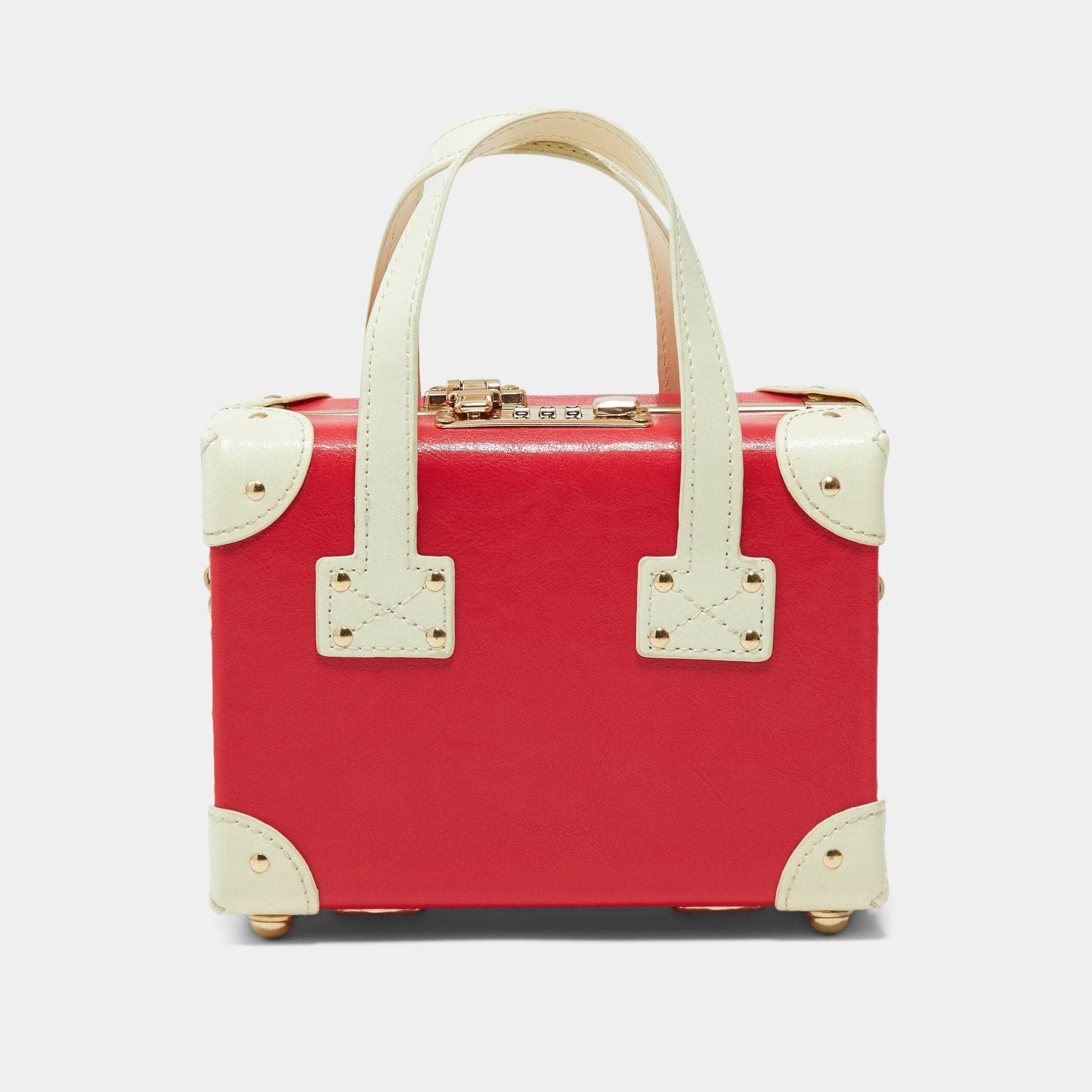 Back product view of the mini Entrepreneur vegan leather suitcase in  lipstick red 