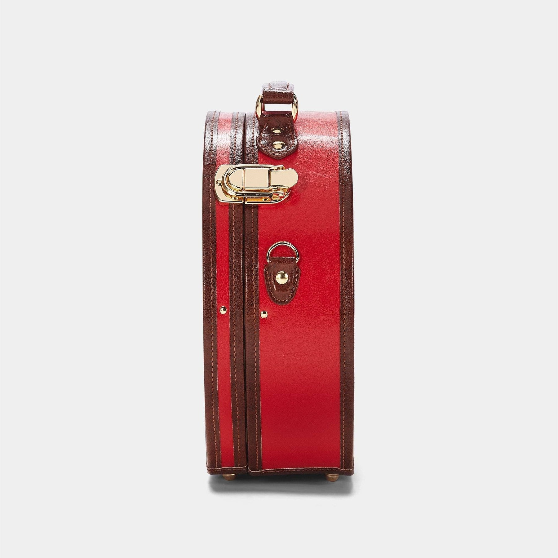 Side product view of the deluxe hatbox Entrepreneur vegan leather suitcase in red