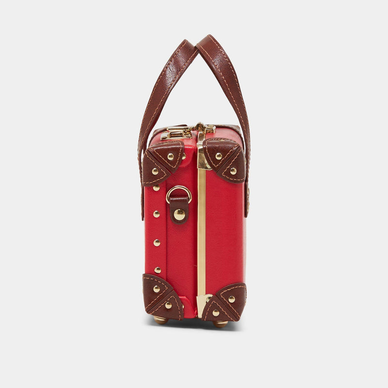 Side product view of the mini Entrepreneur vegan leather suitcase in  red