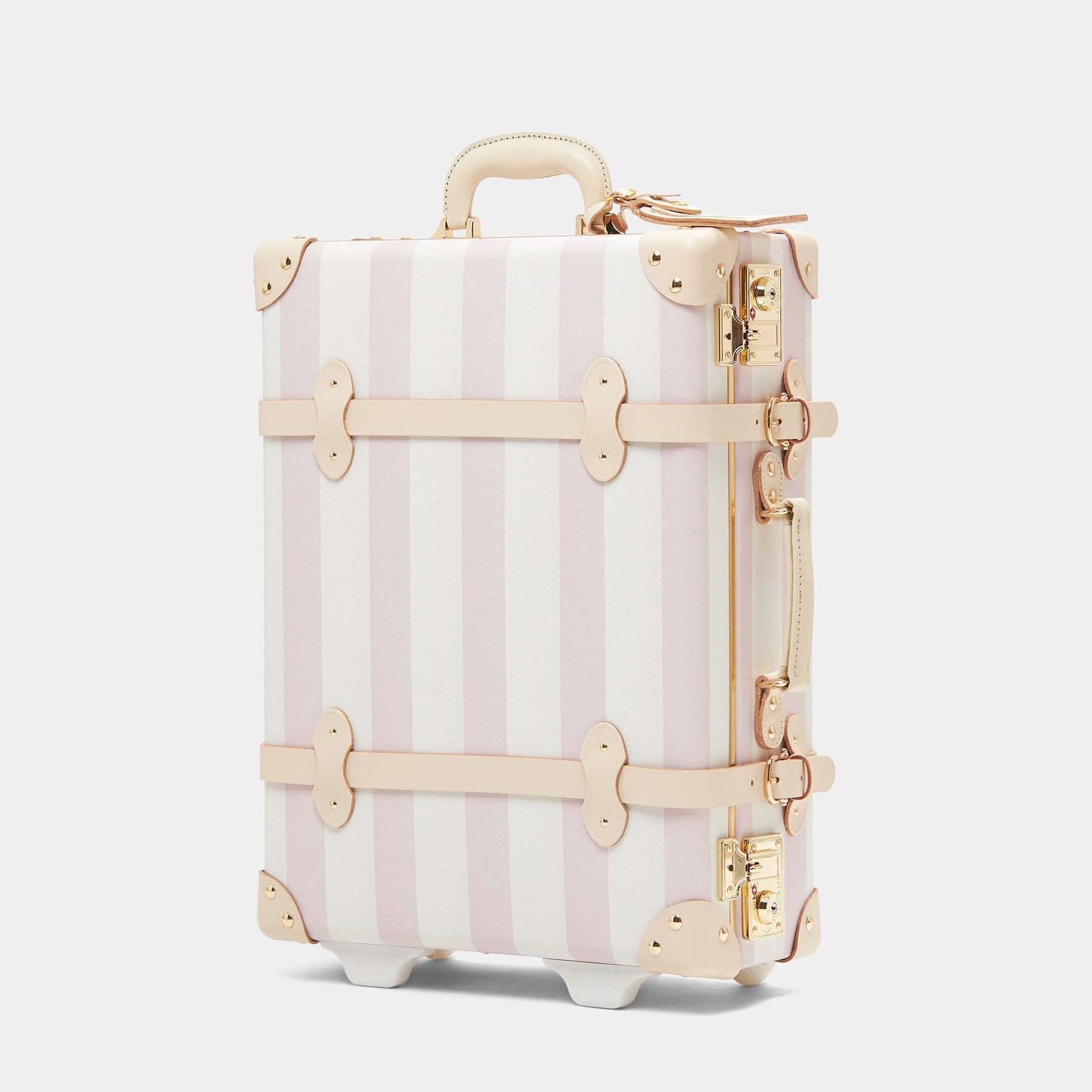 Angled product view of the carry-on Illustrator fibreboard suitcase in pink-stripe