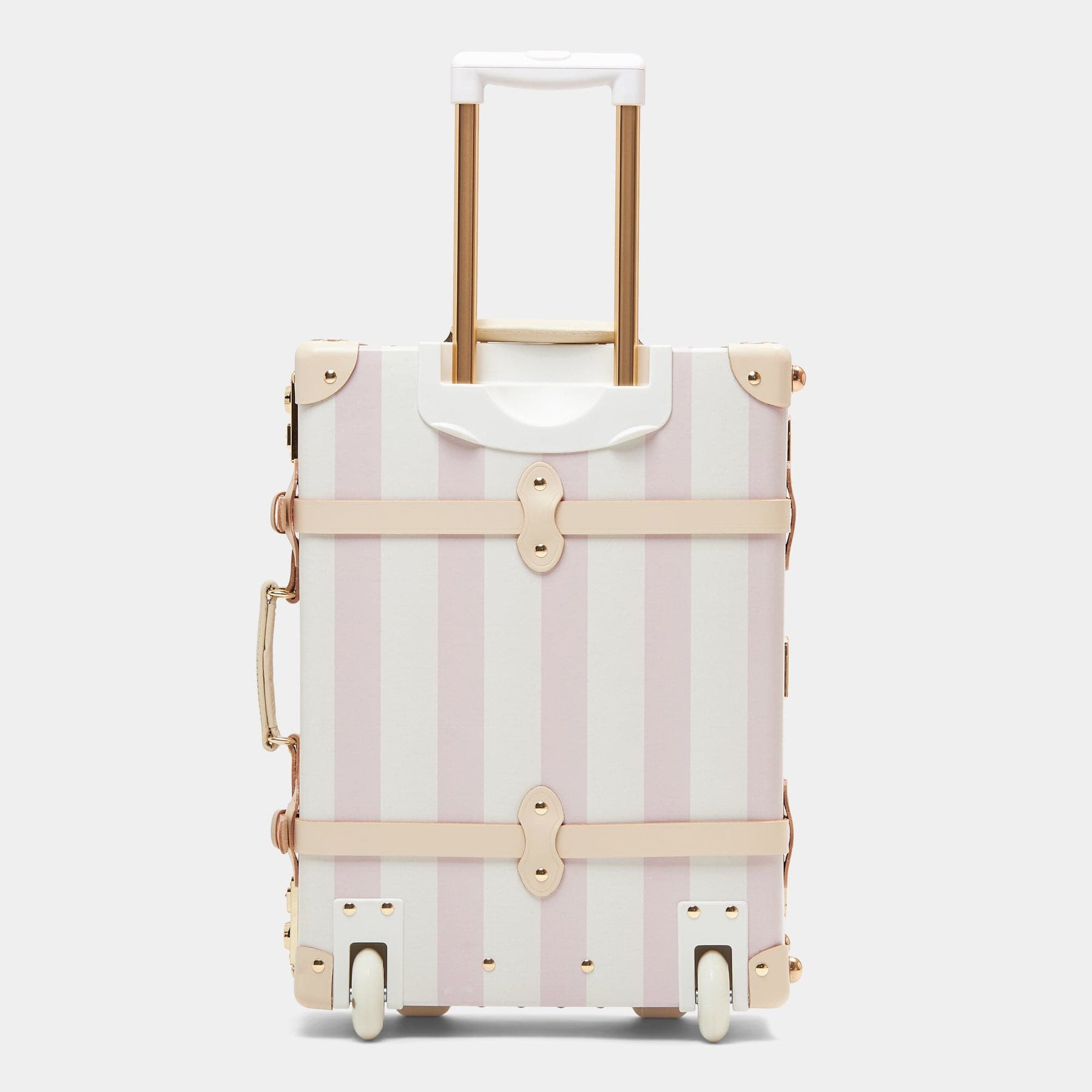 Back product view of the carry-on Illustrator fibreboard suitcase in pink-stripe with raised handle