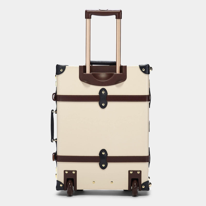 Back product view of the carry-on Architect leather suitcase in cream with raised handle