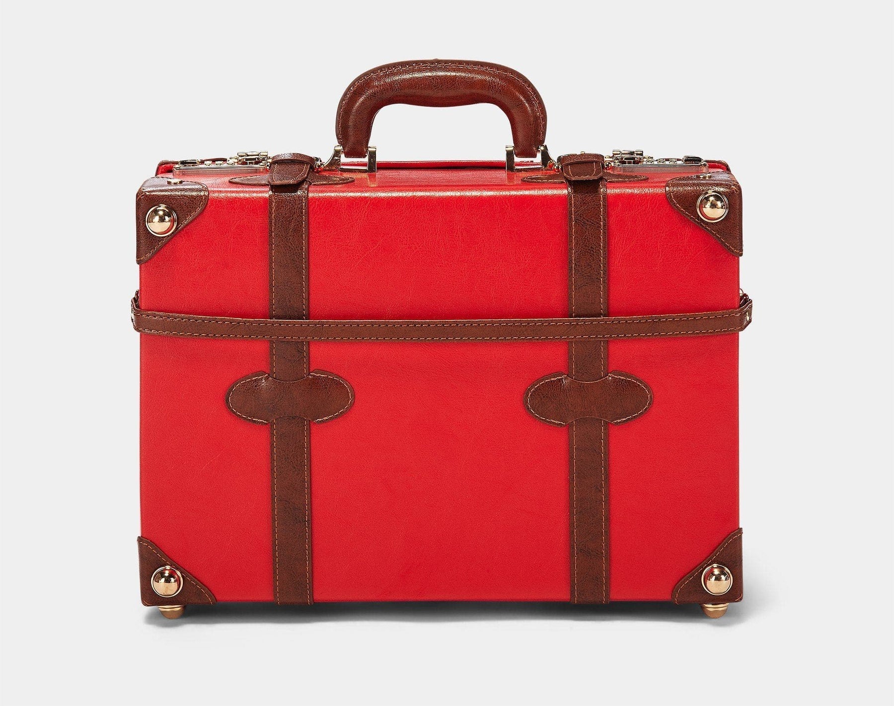 Back product view of the overnighter Entrepreneur vegan leather suitcase in red with detachable suitcase strap