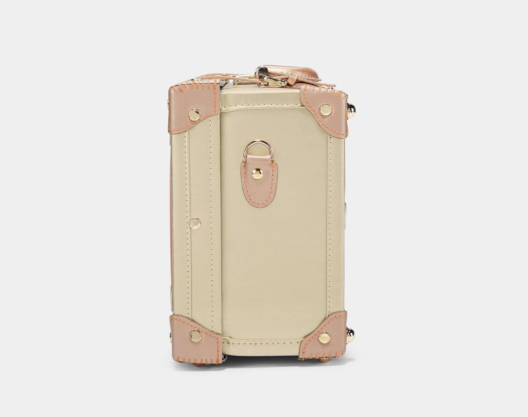 Side product view of the briefcase Alchemist vegan leather suitcase in gold