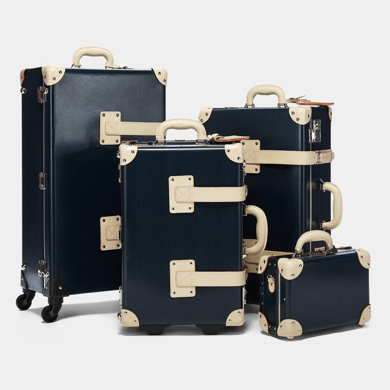 Steamline vintage luggage set of The Anthropologist leather suitcase in navy